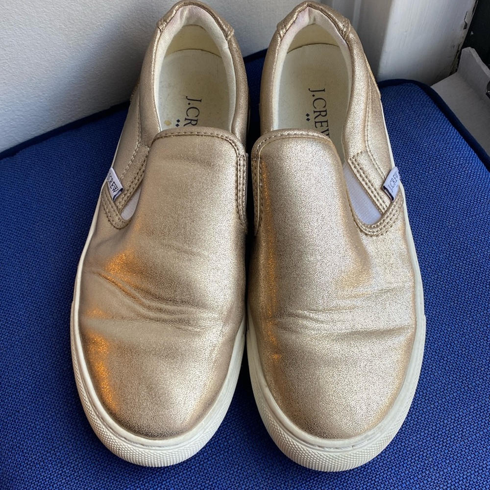 Womens 6.5, Gold J Crew (slip on) sneaker